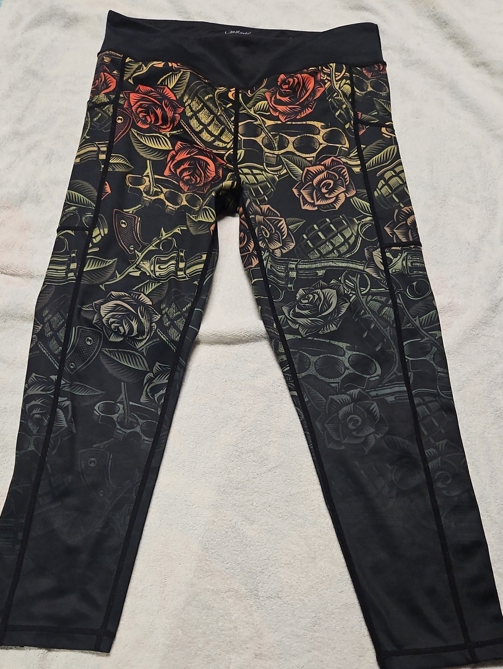 Constantly Varied Gear Black Leggings with Rose Gradient Print